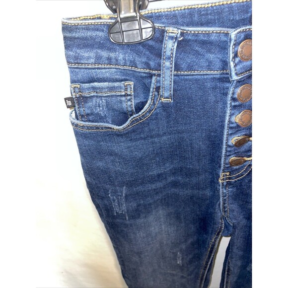 Judy Blue Women’s Skinny Fit Jeans Sz 27x28 Blue Dark Wash Button Fly Distressed - Picture 5 of 12